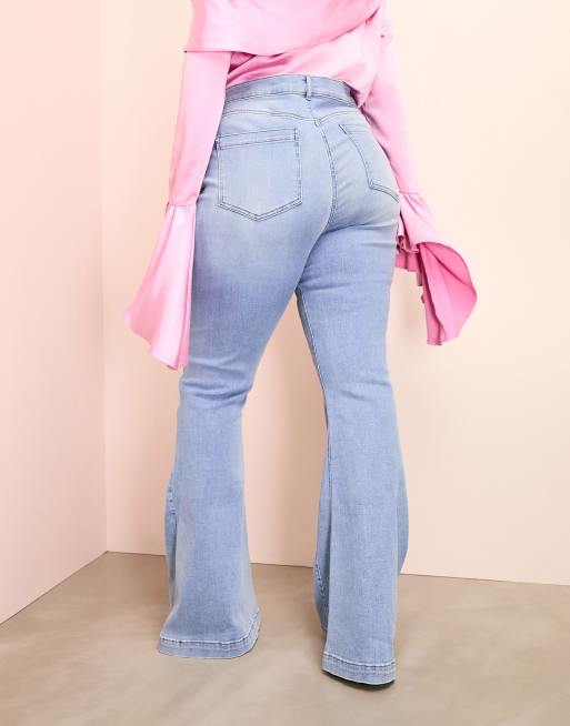 ASOS LUXE Curve - Jeans a vita medio alta con cuciture sagomate lavaggio blu medio, 4 di 5
