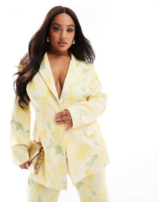 ASOS Luxe Curve – Jednorzędowa elegancka marynarka garniturowa z kwiatowym wzorem, część zestawu