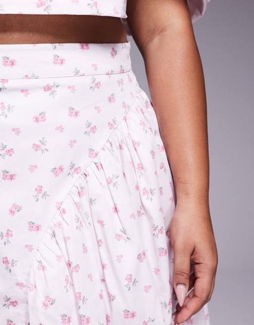 ASOS LUXE Curve - Jupe longue d'ensemble en satin de coton à petites fleurs et nœud au dos, 4 de 5