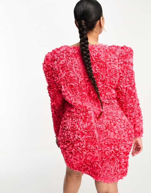 ASOS LUXE Curve – Korsett-Minikleid in Rot mit 3D-Blumen und V-Ausschnitt, 4 von 4
