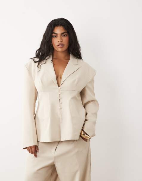 ASOS Luxe Curve – Kremowa zwężana w talii elegancka marynarka z zapięciem na guziki, część zestawu - view 1