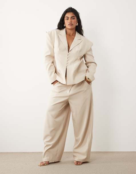 ASOS Luxe Curve – Kremowe eleganckie spodnie, część zestawu - view 1