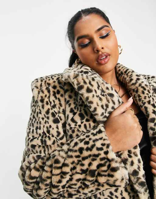 ASOS LUXE Curve - Manteau long ajusté en fausse fourrure à imprimé léopard, 3 de 4