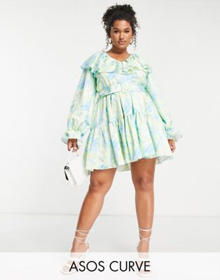ASOS LUXE Curve marble V neck belted twill smock dress - ASOS Price Checker