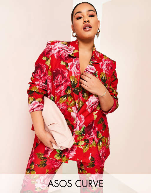 ASOS Luxe Curve – Marynarka garniturowa w pikselowy wzór w róże