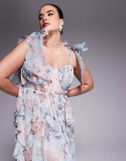 ASOS LUXE Curve maxi dress with waterfall ruffles and tie