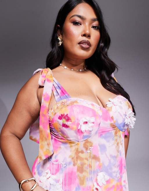 ASOS LUXE Curve - Maxikjole med blomsterudsmykning og blomstermønster, 2 af 4