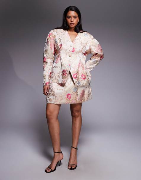 ASOS LUXE Curve - Mini-jupe d'ensemble en jacquard fleuri - Blanc - view 1