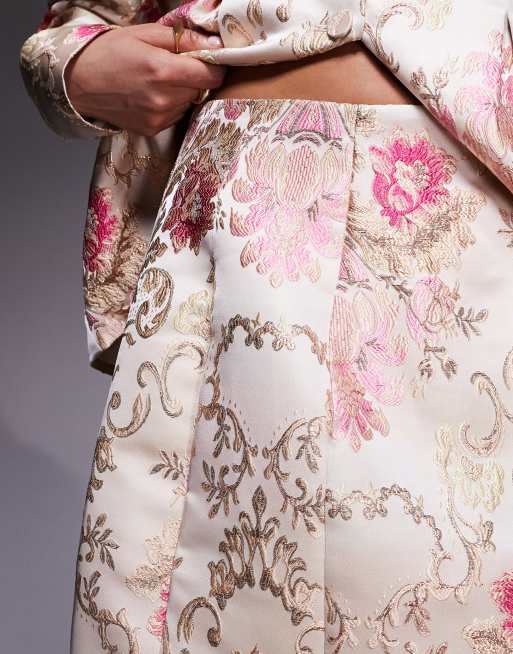 ASOS LUXE Curve - Minigonna in jacquard bianca a fiori in coordinato, 3 di 5
