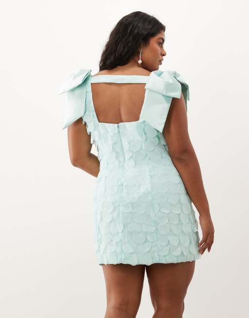 ASOS LUXE Curve minikjole med sløjle på skulderen i turkis, 2 af 4