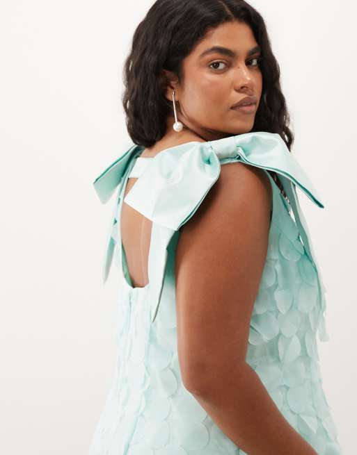 ASOS LUXE Curve minikjole med sløjle på skulderen i turkis, 3 af 4