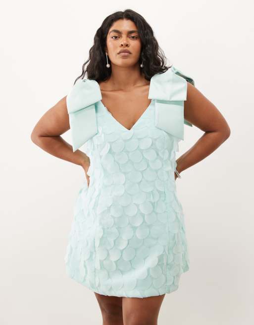 ASOS LUXE Curve minikjole med sløjle på skulderen i turkis, 4 af 4