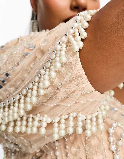 ASOS LUXE Curve – Minikleid mit Puffärmeln, Strassbesatz und Kunstperlenverzierung , 2 von 4