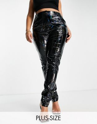 ASOS LUXE Curve oil slick pu trousers in black