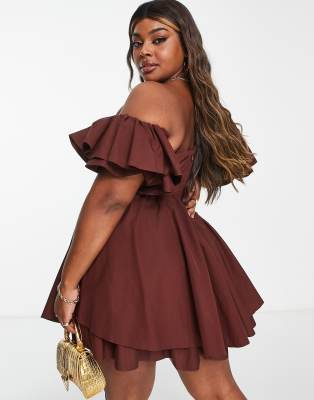 asos luxe one shoulder cotton dress ASOS LUXE one shoulder cotton dress with corset detail and ruffles in blue