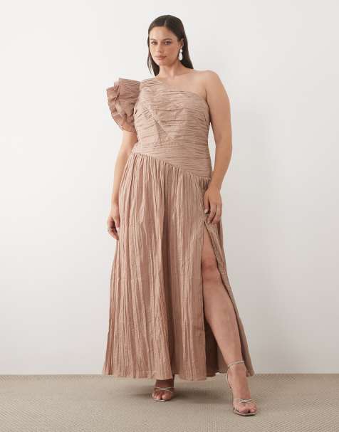 ASOS LUXE Curve one shoulder maxi dress with pleat bodice - view 1