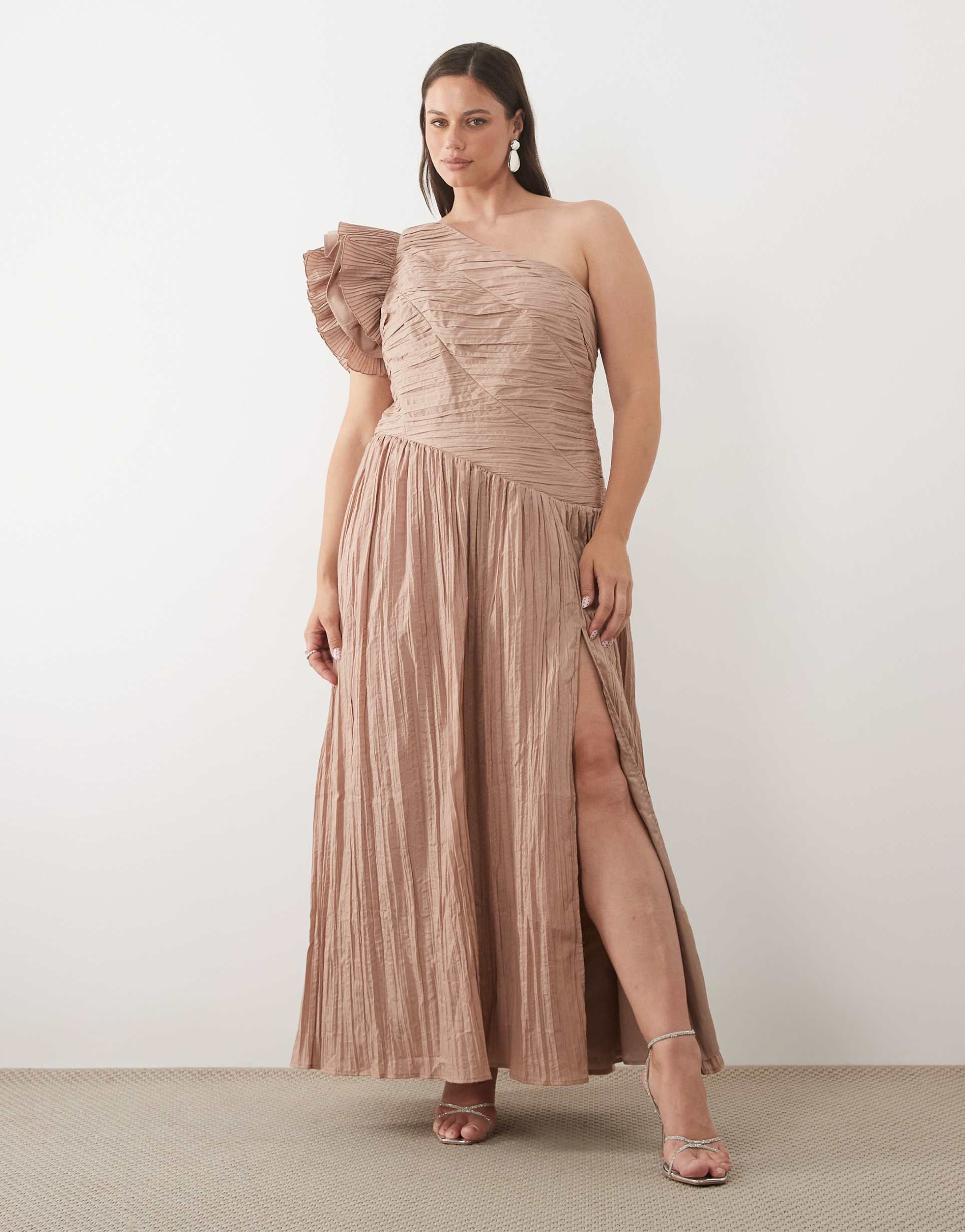 asos luxe curve one shoulder maxi dress with pleat bodice