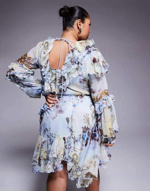 ASOS LUXE Curve organza and chiffon printed asymmetrical