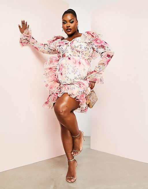 Floral Print Long Sleeve Ruffles Mini Dress Floral Print Long Sleeve Ruffles Mini Dress