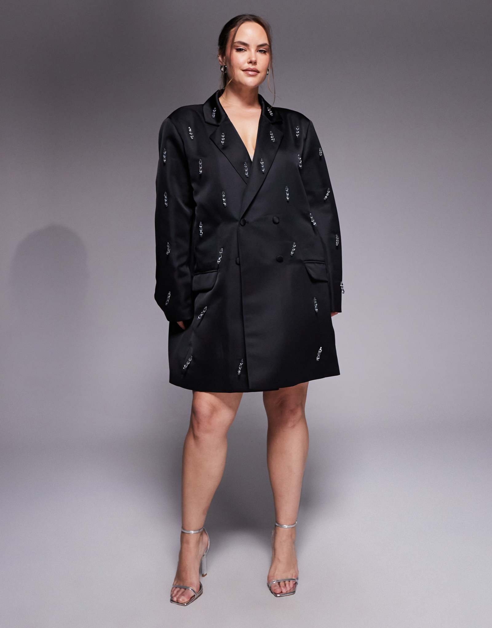 РОСКОШНОЕ облегающее платье-блейзер оверсайз от ASOS с бахромой из бисера черного цвета