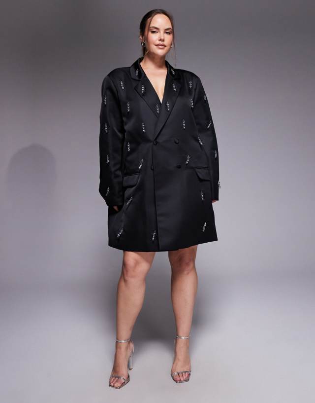 asos black blazer dress LUXE - Oversized - Women - Polyester - 16 US Cape Sleeve Crystal Shoulder Size:14 USA upload-20260803 Oversized blazer mini dress The cinched waist accentuates