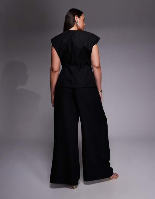 ASOS LUXE Curve - Pantalon d'ensemble en lin mélangé - Noir, 2 de 5
