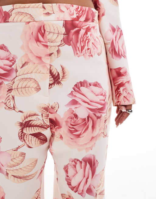 ASOS LUXE Curve - Pantalon habillé à imprimé roses avec bouton décoratif, 5 de 5