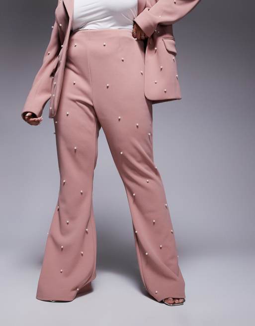 ASOS LUXE Curve - Pantalon habillé d'ensemble à perles - Vieux rose, 2 de 5