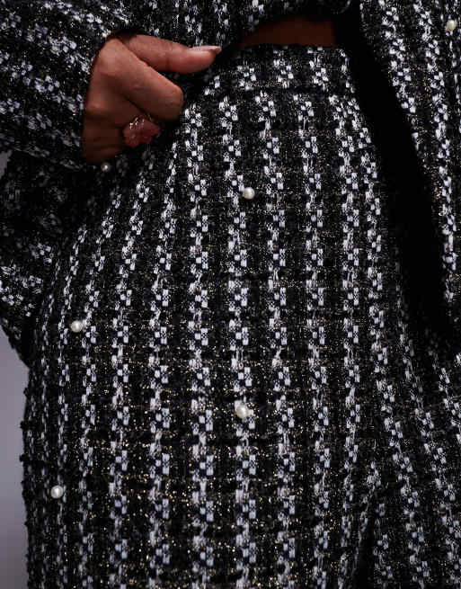 ASOS LUXE Curve pearl embellished boucle pants in black (Part of a set), 2 of 5