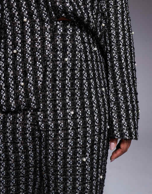 ASOS LUXE Curve pearl embellished boucle pants in black (Part of a set), 4 of 5