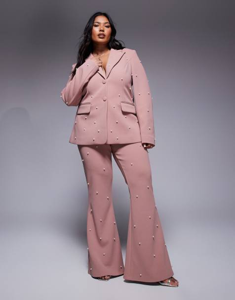 ASOS LUXE Curve pearl embellished tailored pants in dusty rose - part of a set - view 1