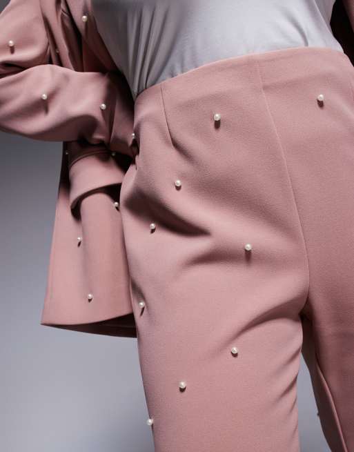 ASOS LUXE Curve pearl embellished tailored pants in dusty rose - part of a set, 3 of 5