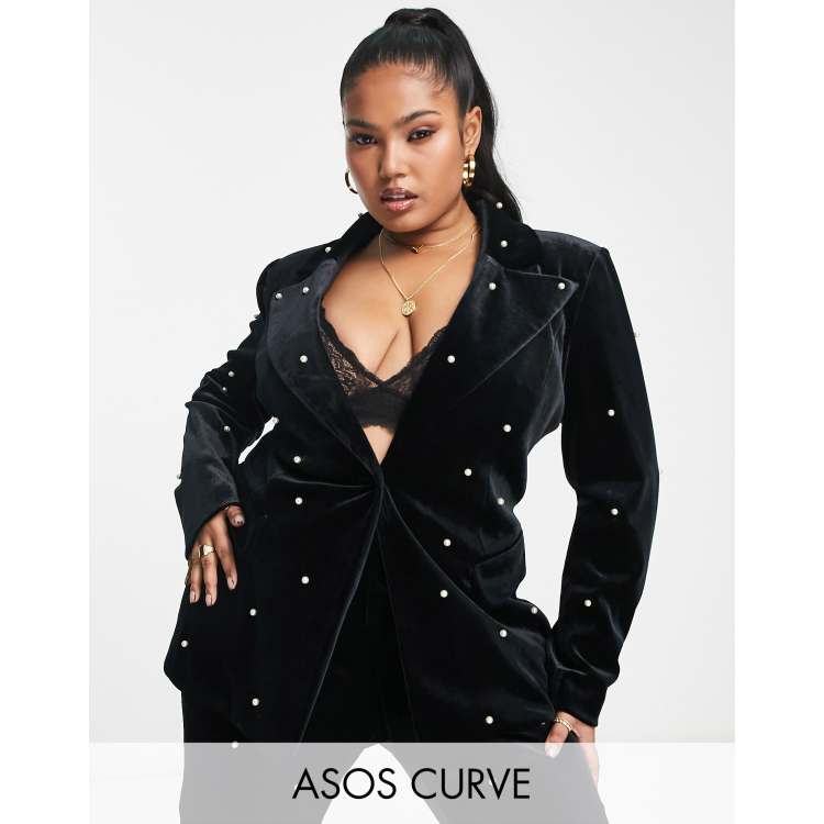 Plus size shop black velvet blazer