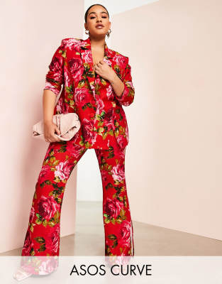 Curve pixelated rose suit pants-Multi