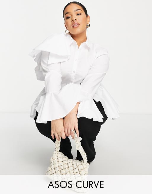 White ruffle shop shirt plus size