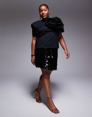 Asos Luxe Curve Premium Corsage T-shirt In Black