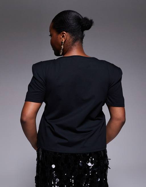 ASOS LUXE Curve - Premium - T-shirt met corsage in zwart, 4 van 4