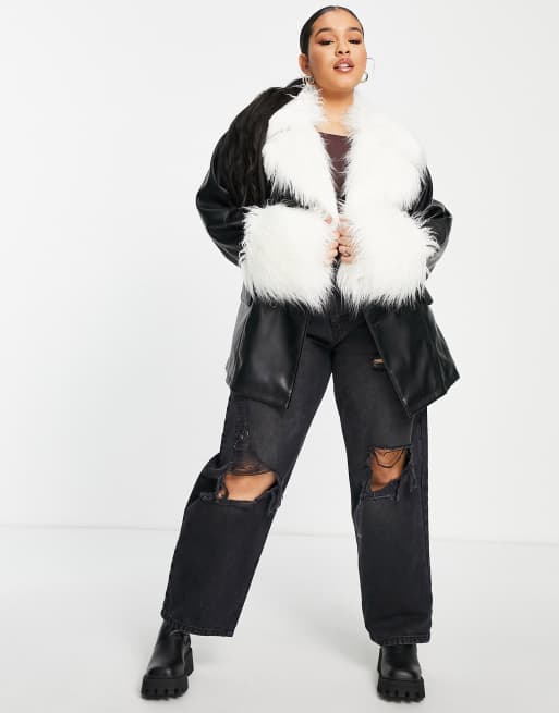 ASOS LUXE Curve pu tie waist jacket with shirling collar and cuffs in black, 2 of 4