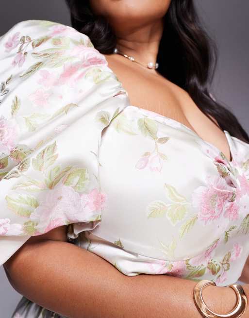 ASOS LUXE Curve puff sleeve top in tulip jacquard - part of