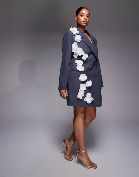 ASOS LUXE Curve - Robe blazer avec fleurs en relief - Gris - view 1