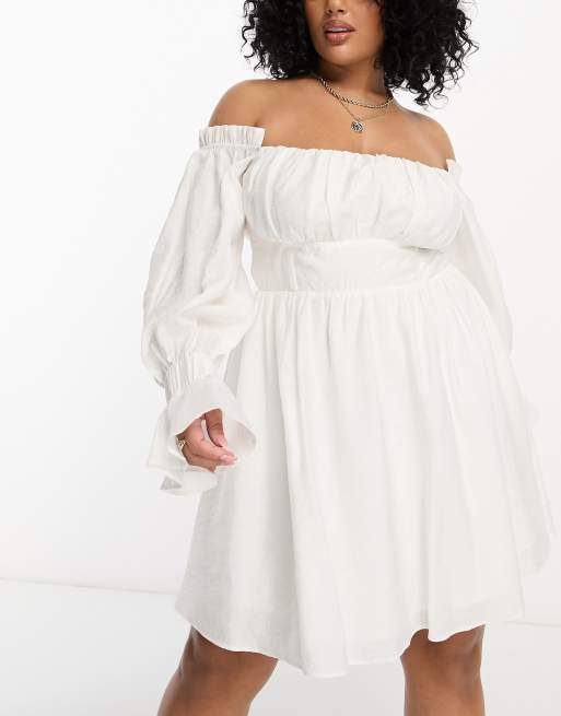 ASOS LUXE Curve - Robe corset courte à épaules dénudées et manches blousantes - Blanc, 2 de 4