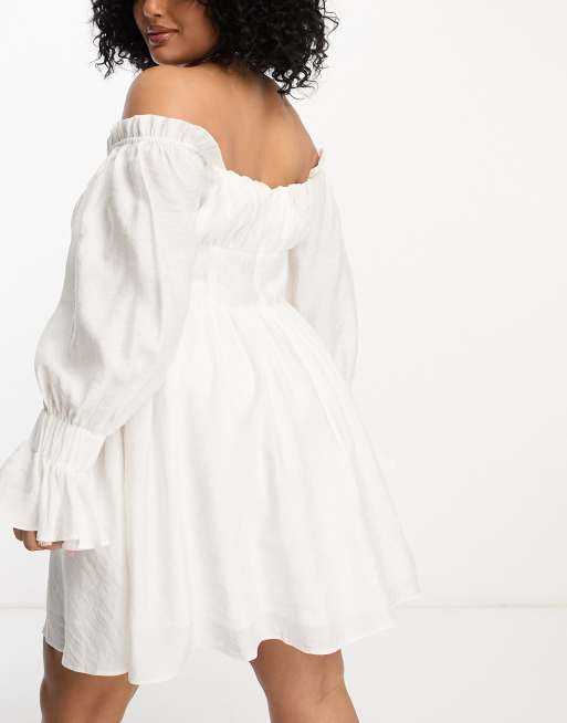 ASOS LUXE Curve - Robe corset courte à épaules dénudées et manches blousantes - Blanc, 3 de 4