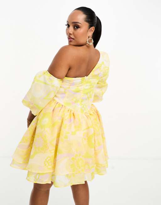 ASOS LUXE Curve Robe courte asym trique manche bouffante avec