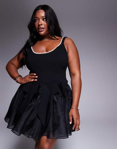 ASOS LUXE Curve - Robe courte ornée de perles avec nœuds et corset - Noir - view 1