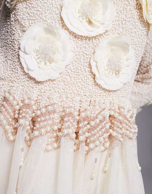 ASOS LUXE Curve - Robe courte ornementée de perles à grosses fleurs - Doré, 2 de 4