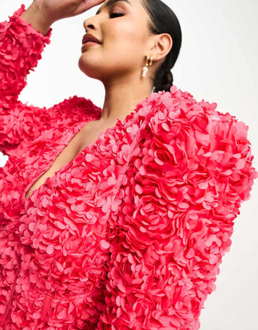 ASOS LUXE Curve - Robe courte style corset avec fleurs en relief - Rouge, 3 de 4