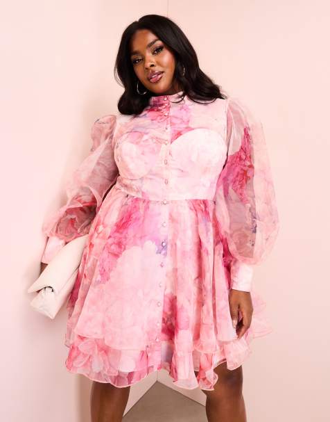ASOS LUXE Curve - Robe fluide en organza avec imprimé fleuri et nœud - view 1