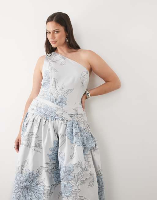 ASOS LUXE Curve - Robe longue asymétrique en jacquard, 3 de 4