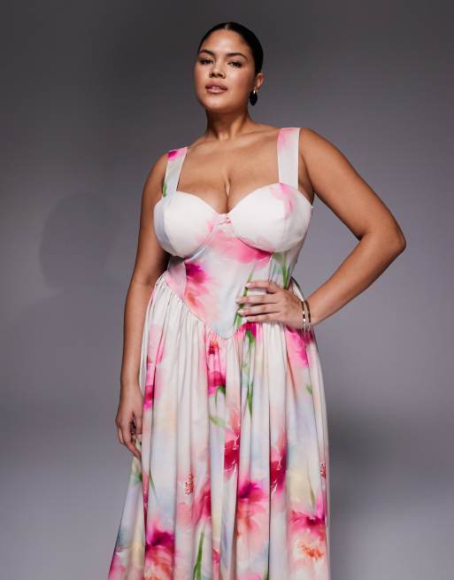 ASOS LUXE Curve - Robe longue oversize de qualité supérieure à imprimé fleurs, 3 de 4