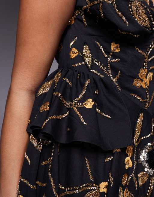ASOS LUXE Curve - Robe patineuse style corset avec fleurs à ornements - Noir, 3 de 4